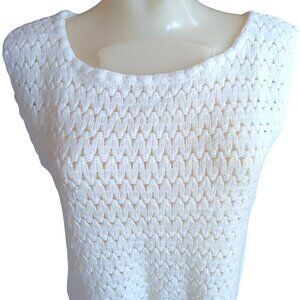Vintage Women's Crop Top 1960's White Sleeveless Crochet Knit Blouse Mod Granny